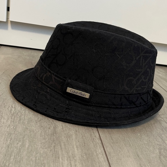Calvin Klein NWOT Black Monogram Fedora Hat, 24" - Picture 1 of 8